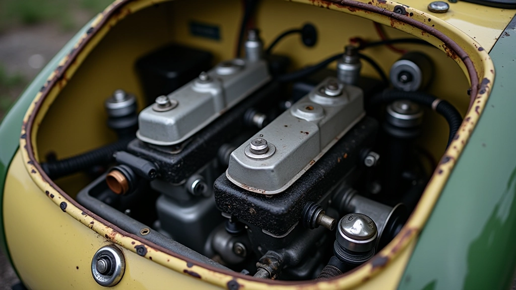 Peel P50 variklis ir šasė, atidaryti komponentai, inžinerinio darbo detalės